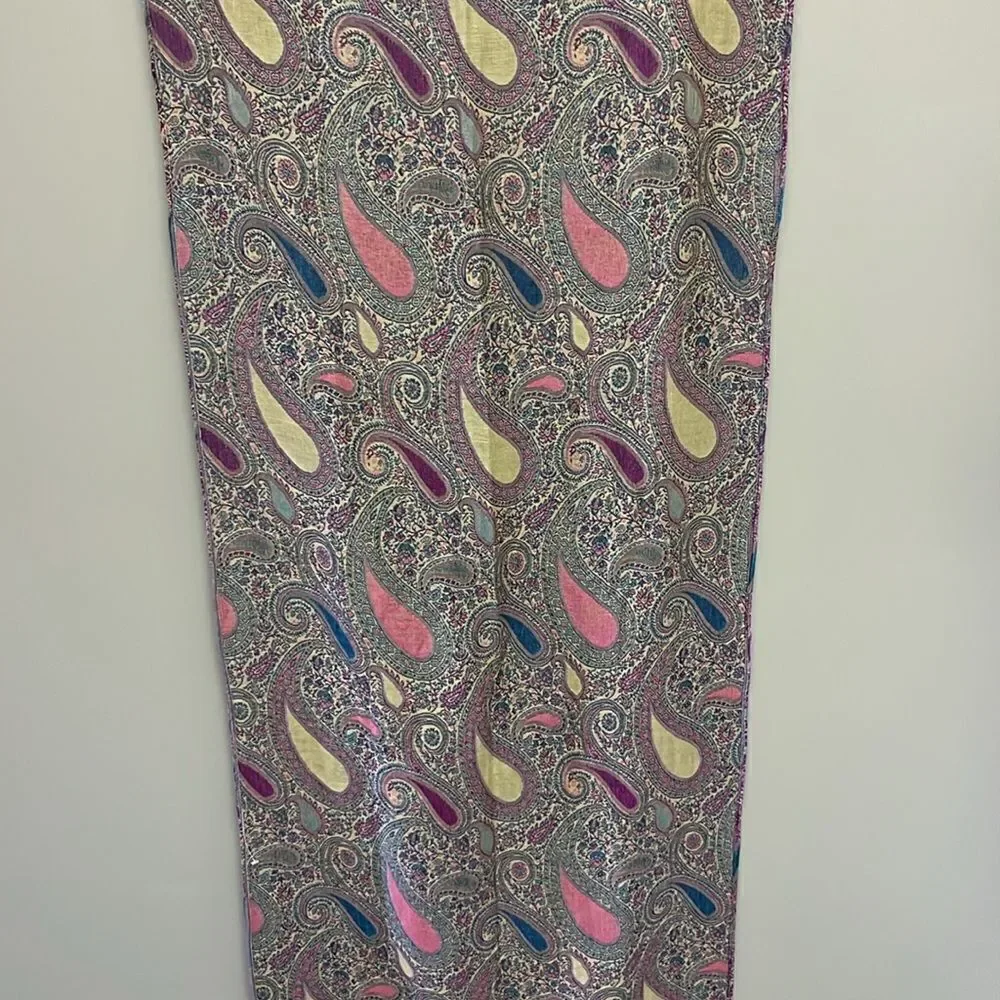 Beautiful Purple Blue Green Tan Paisley Pattern Pashmina Wrap Scarf w/ Tassel-OS